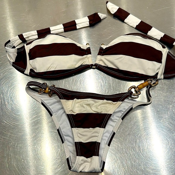 Brown and white striped bikini size small. - Picture 1 of 6